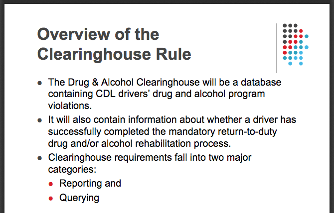 A brief overview of the clearinghouse rule, provided by FMCSA