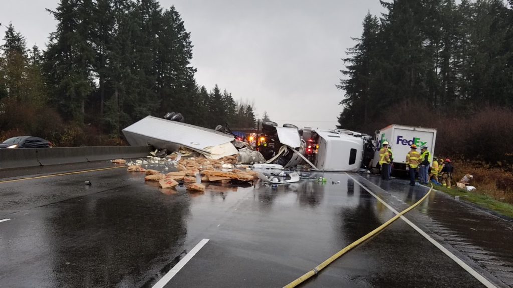WSDOT Tacoma_Semi truck crash I5 rollover